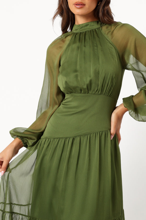 DRESSES Julip Sheer Long Sleeve Maxi Dress - Olive