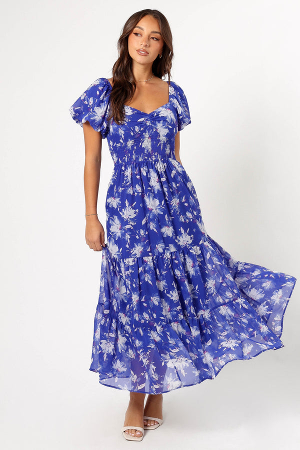 DRESSES @June Short Sleeve Maxi Dress - Bright Blue