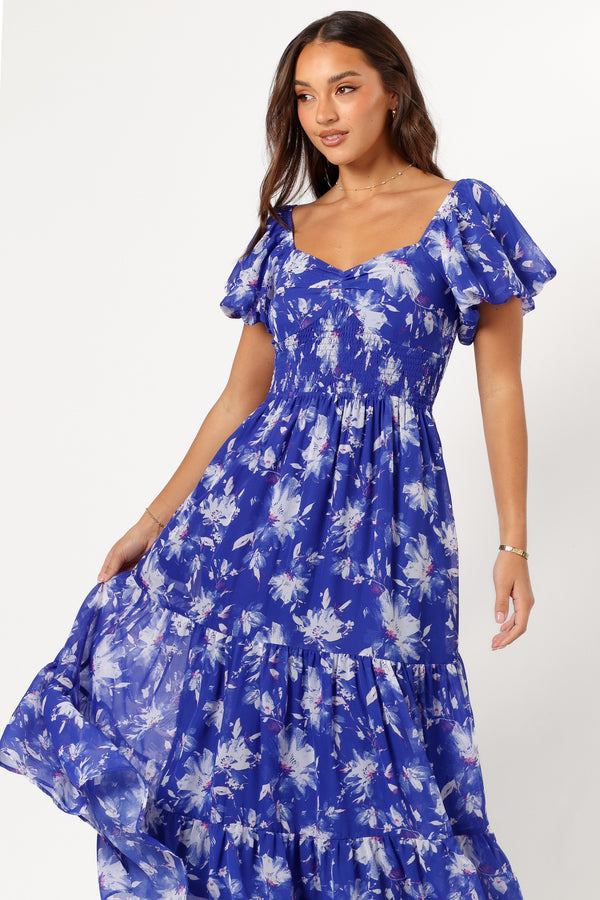 DRESSES @June Short Sleeve Maxi Dress - Bright Blue