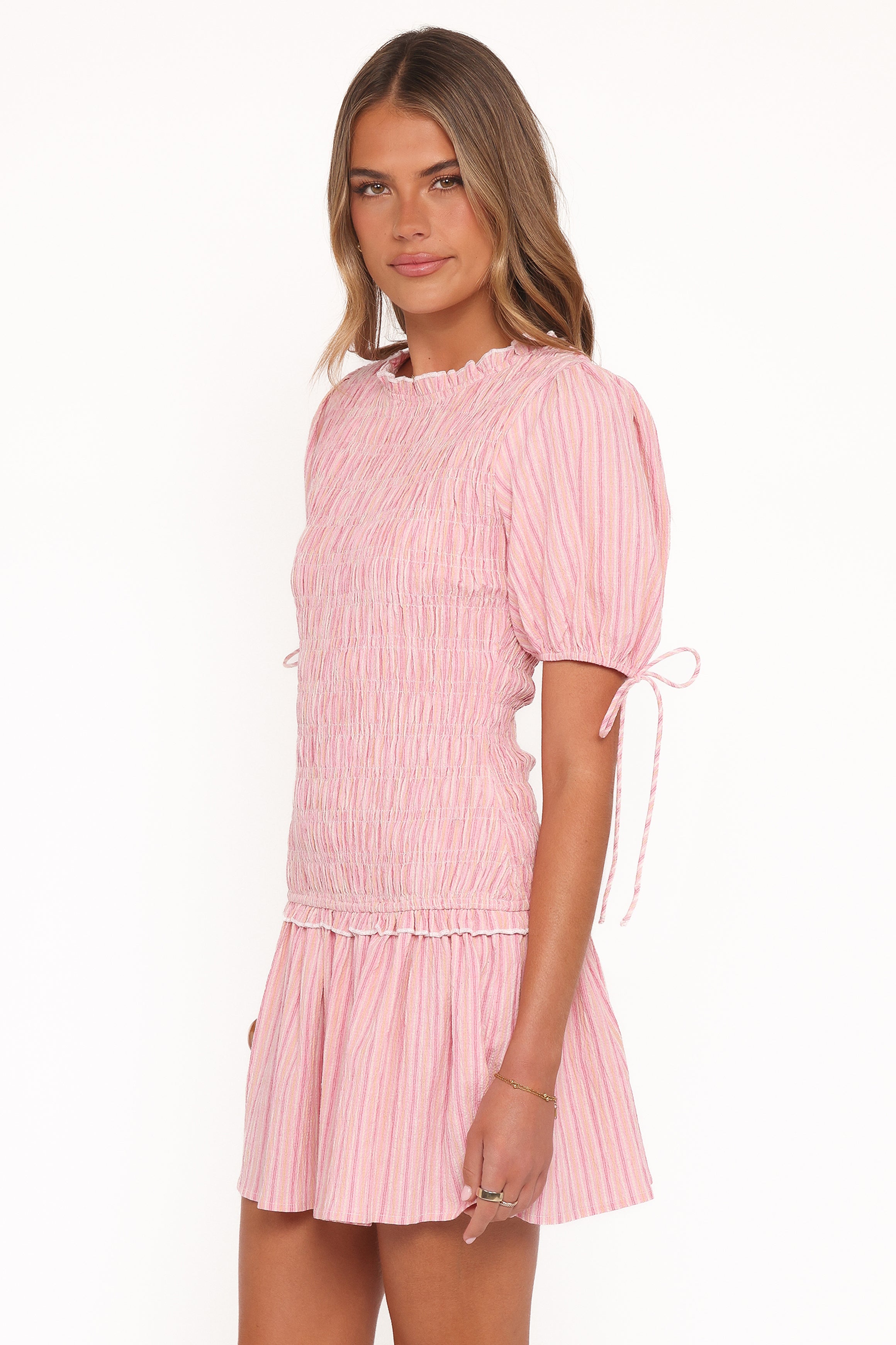 DRESSES Kaelyn Gather Mini Dress - Pink Stripe