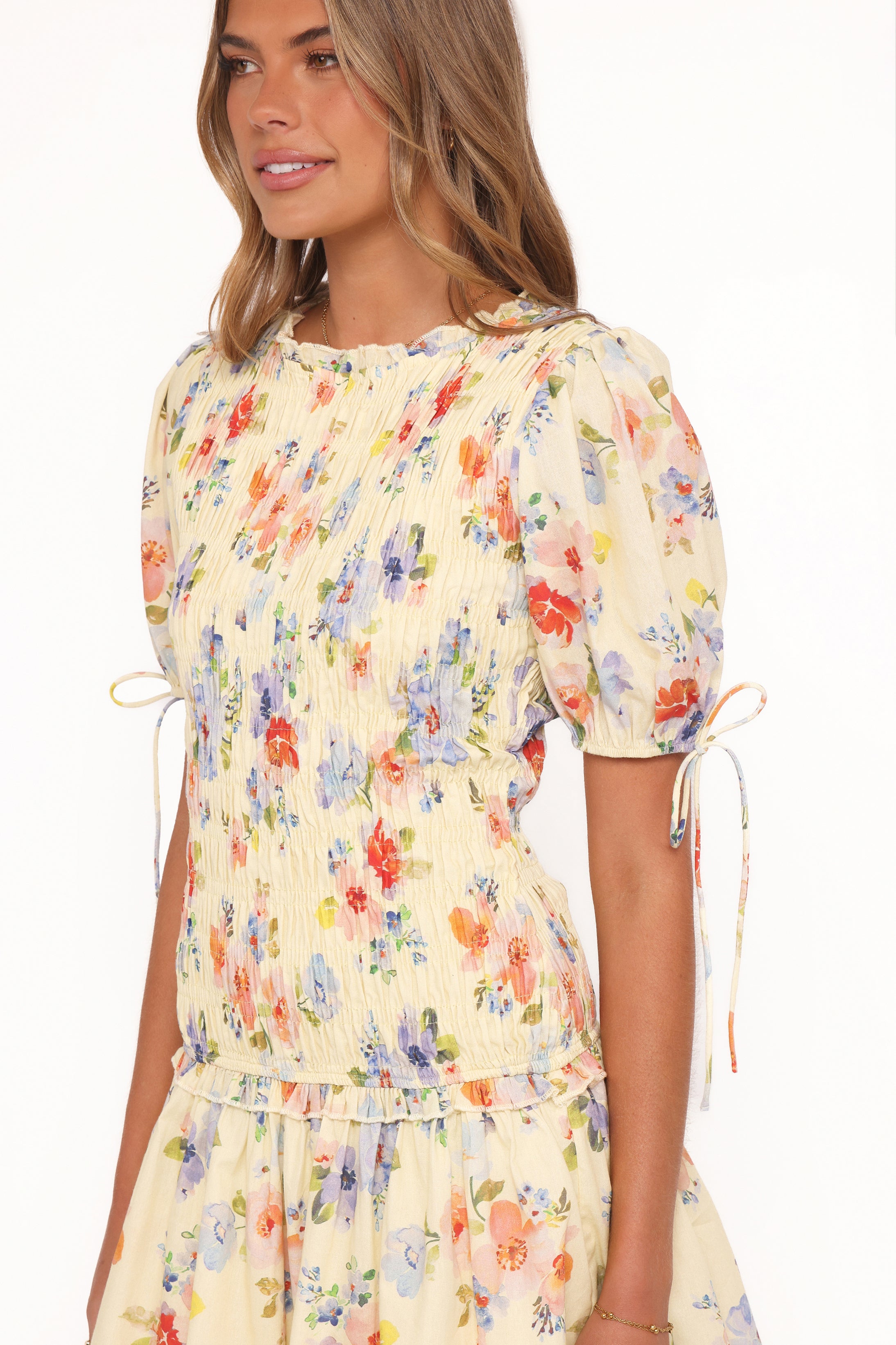 DRESSES Kaelyn Gather Mini Dress - Yellow Floral