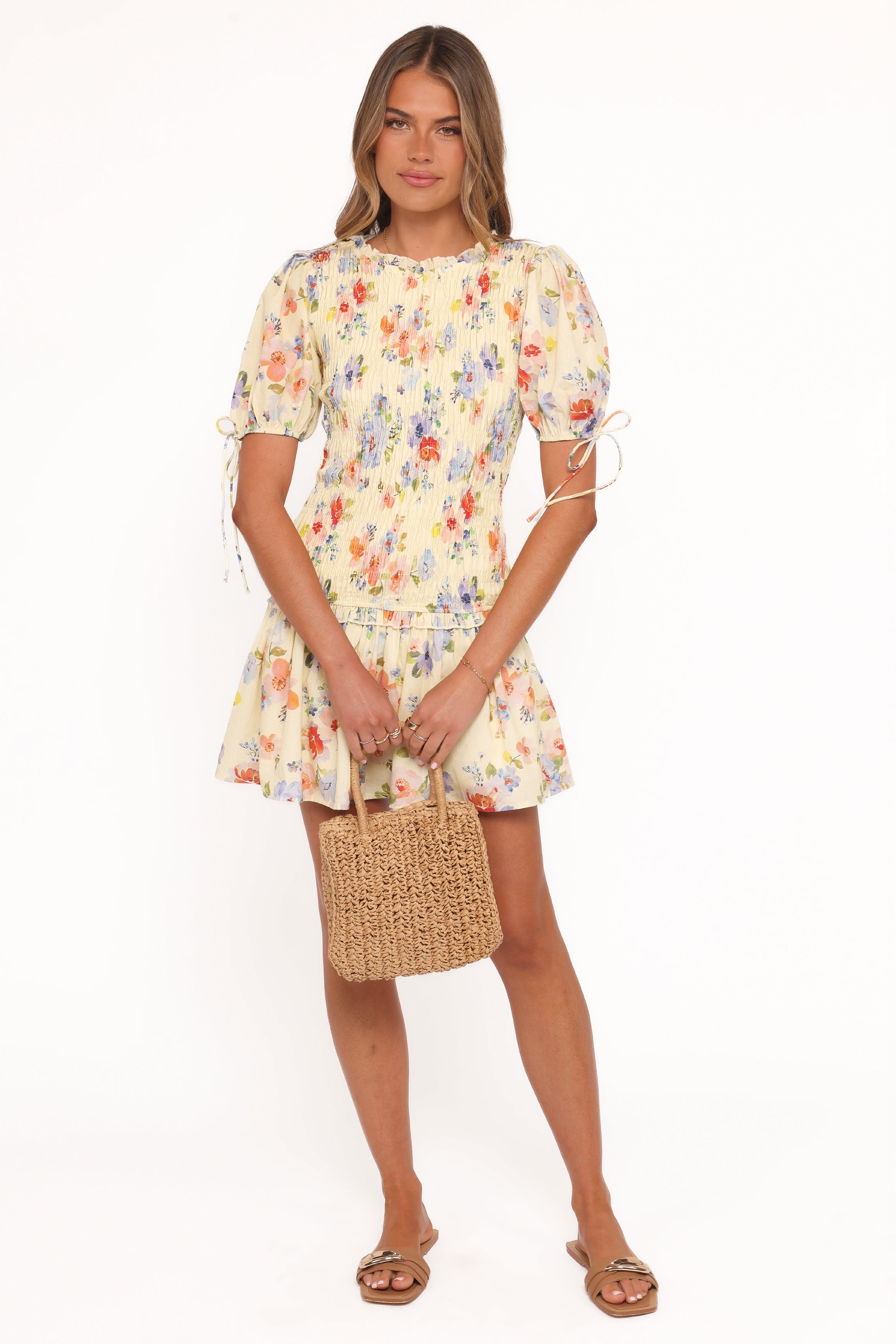 DRESSES Kaelyn Gather Mini Dress - Yellow Floral