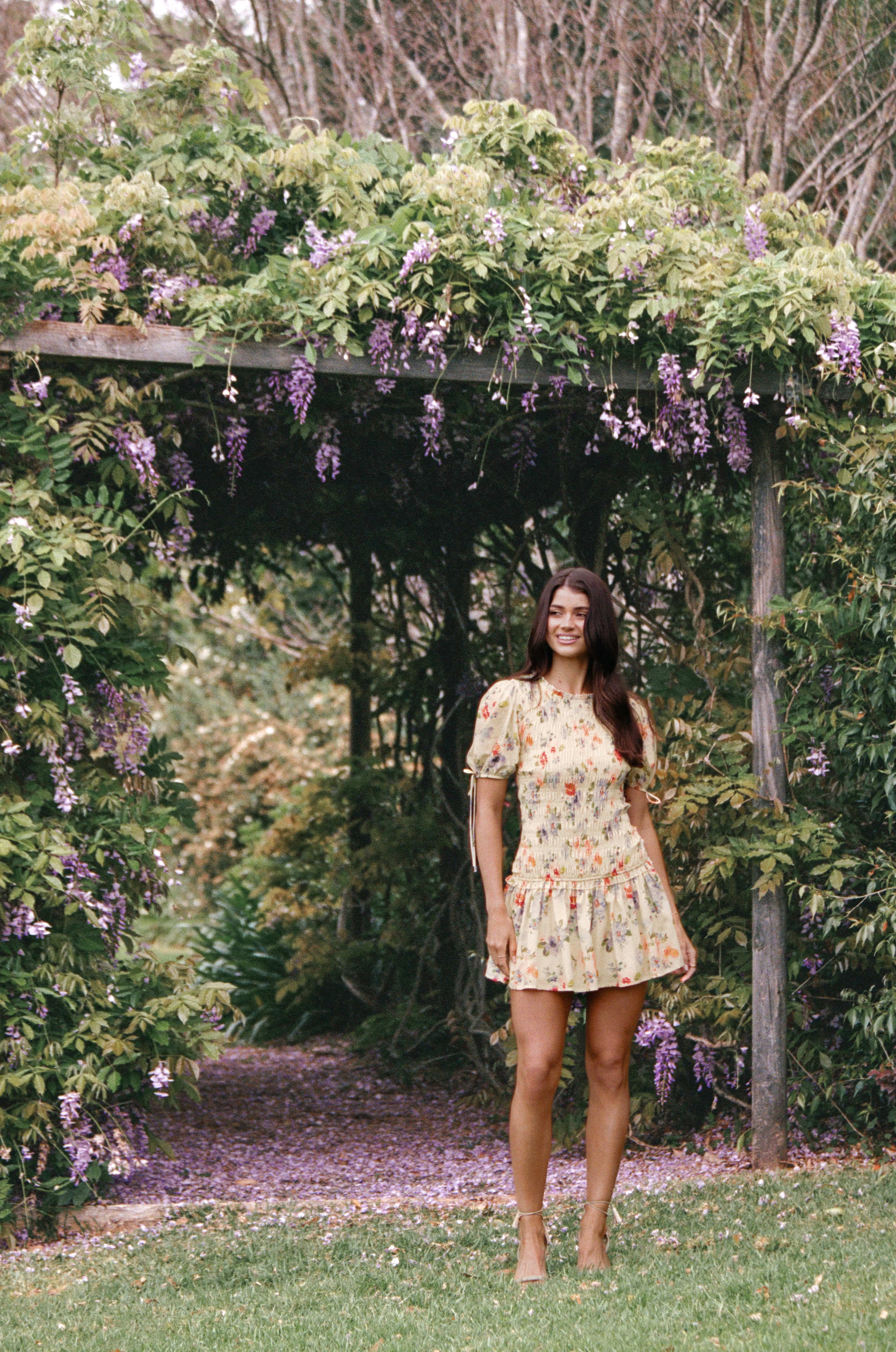 Kaelyn Gather Mini Dress - Yellow Floral | Petal & Pup