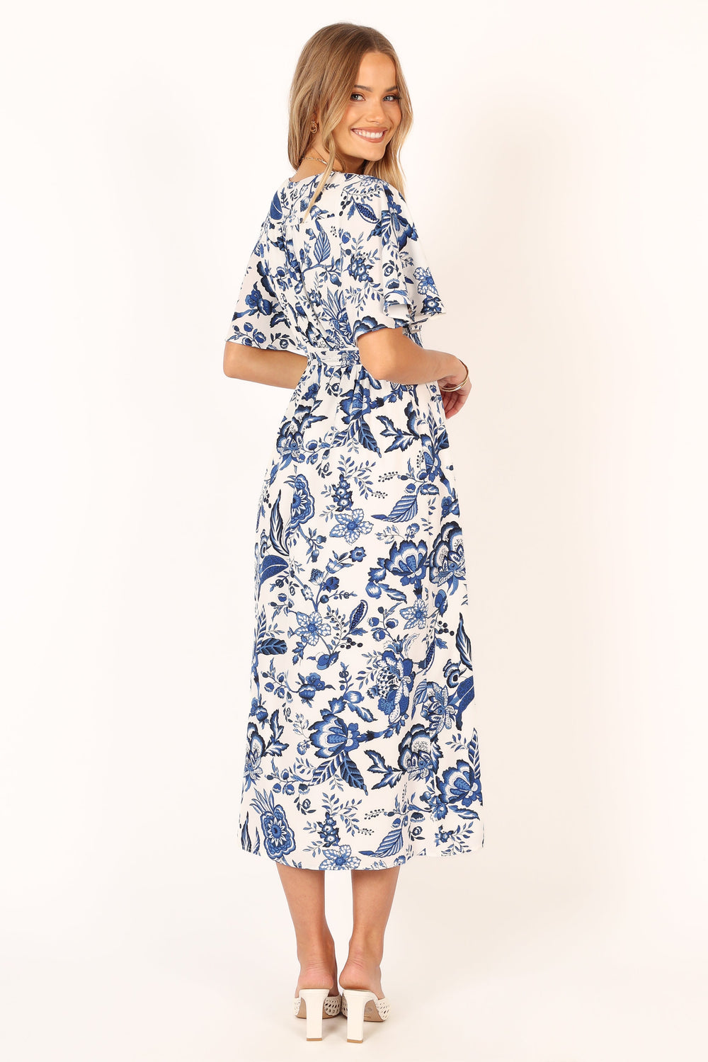 Kaleen Midi Wrap Dress - White Blue - Petal & Pup