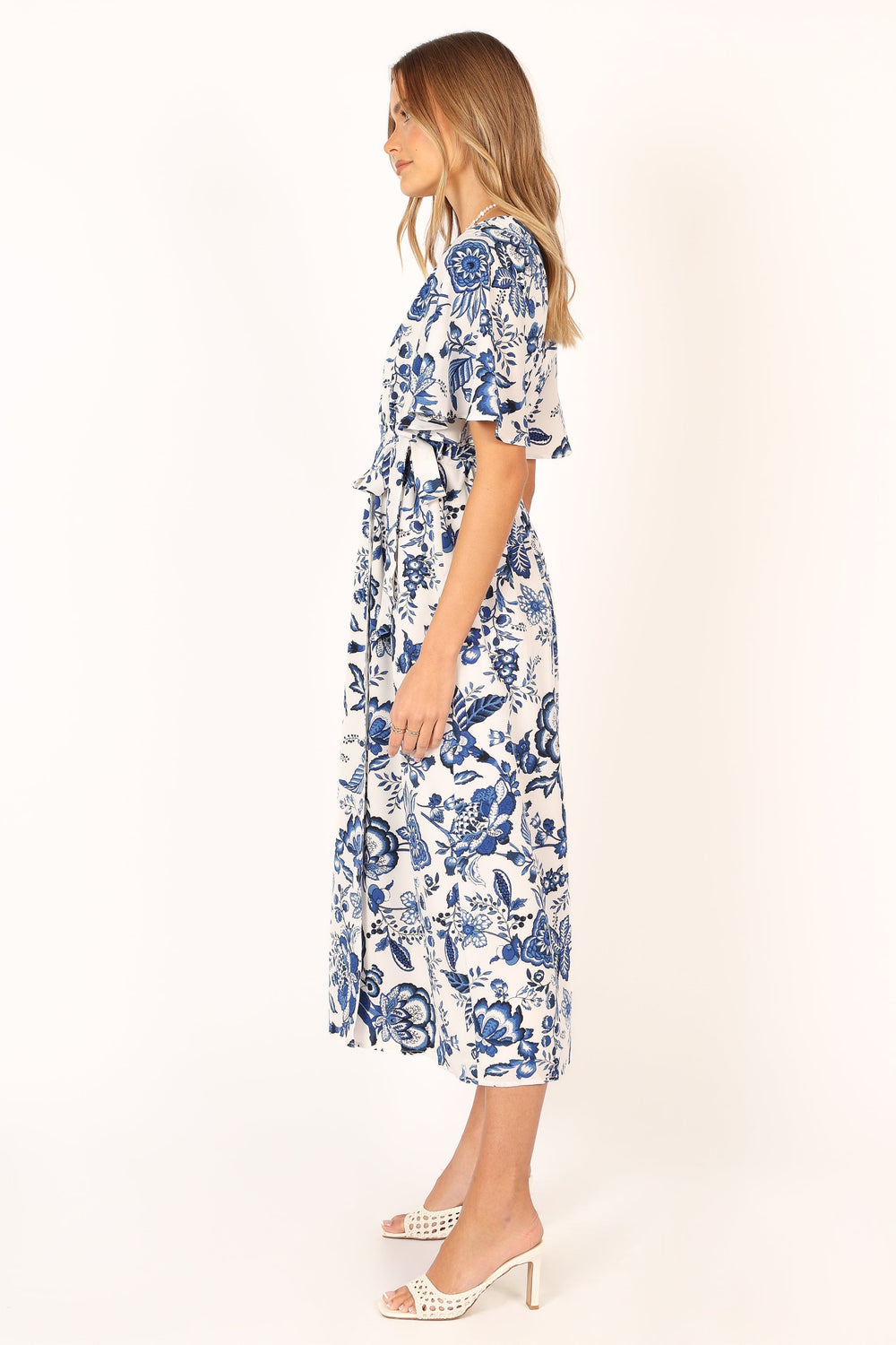 DRESSES @Kaleen Midi Wrap Dress - White Blue