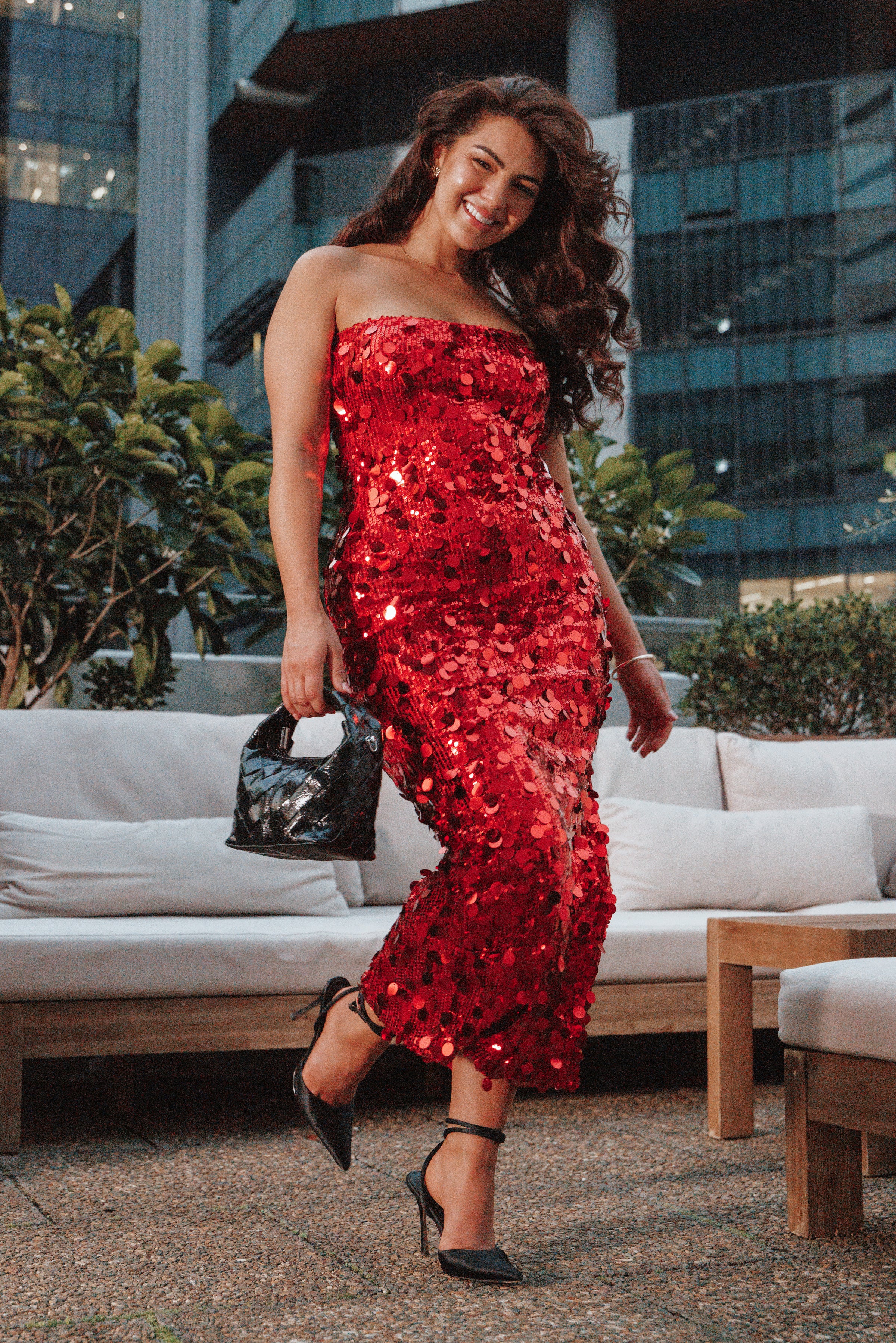 DRESSES Karlie Strapless Sequin Maxi Dress - Red