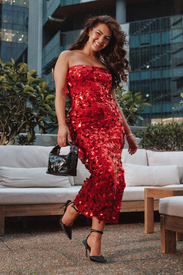 DRESSES Karlie Strapless Sequin Maxi Dress - Red