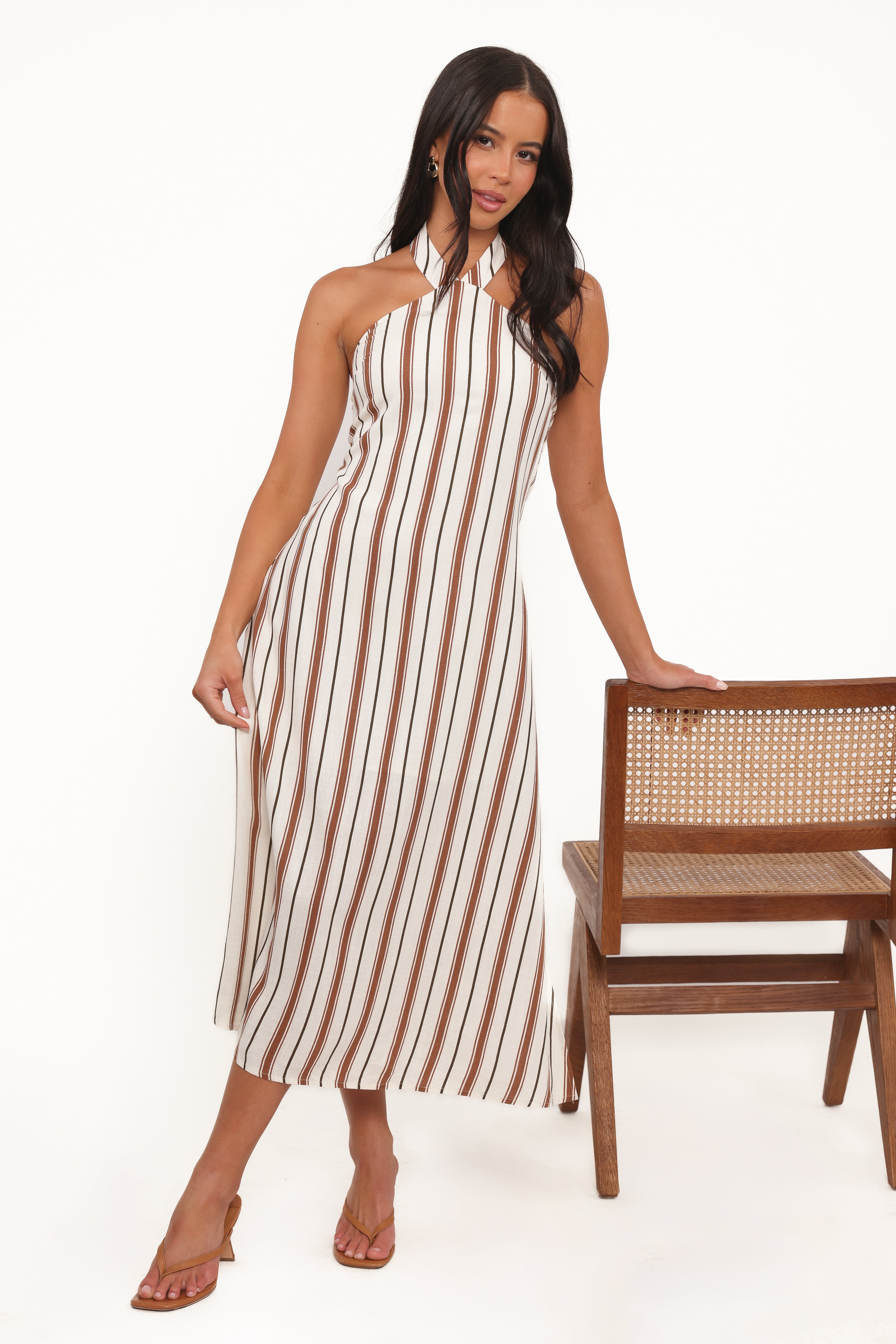 DRESSES Katherine Midi Dress - Brown Stripe