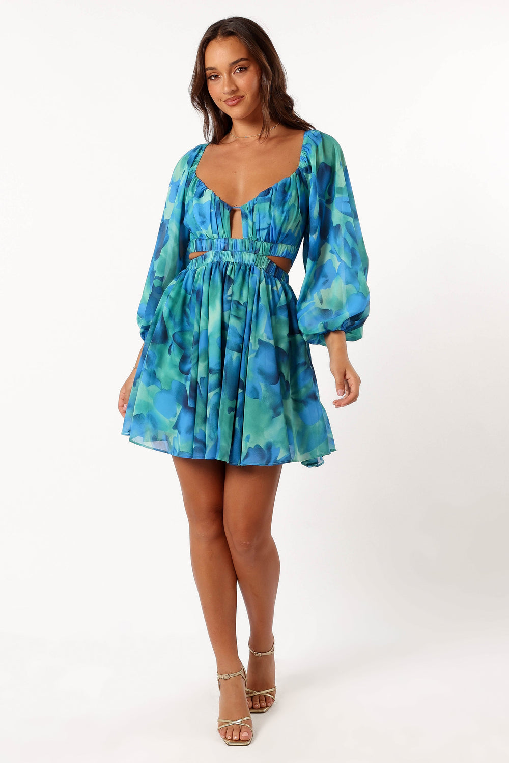 Collective Dress - Katniss Long Sleeve Mini Dress - Blue Floral secondary image