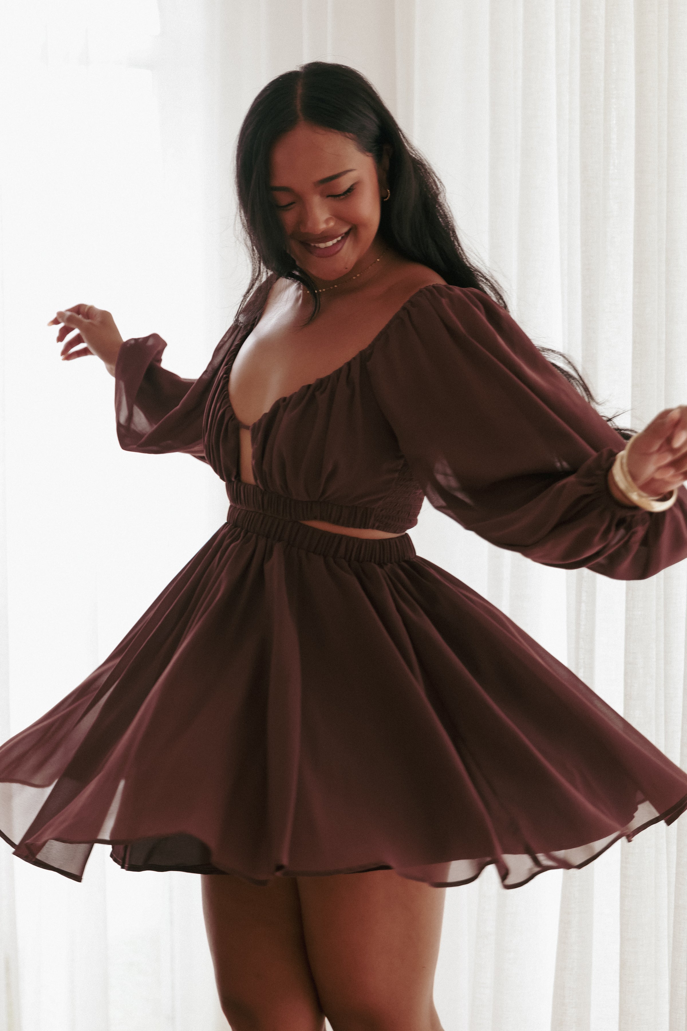 DRESSES Katniss Long Sleeve Mini Dress - Chocolate