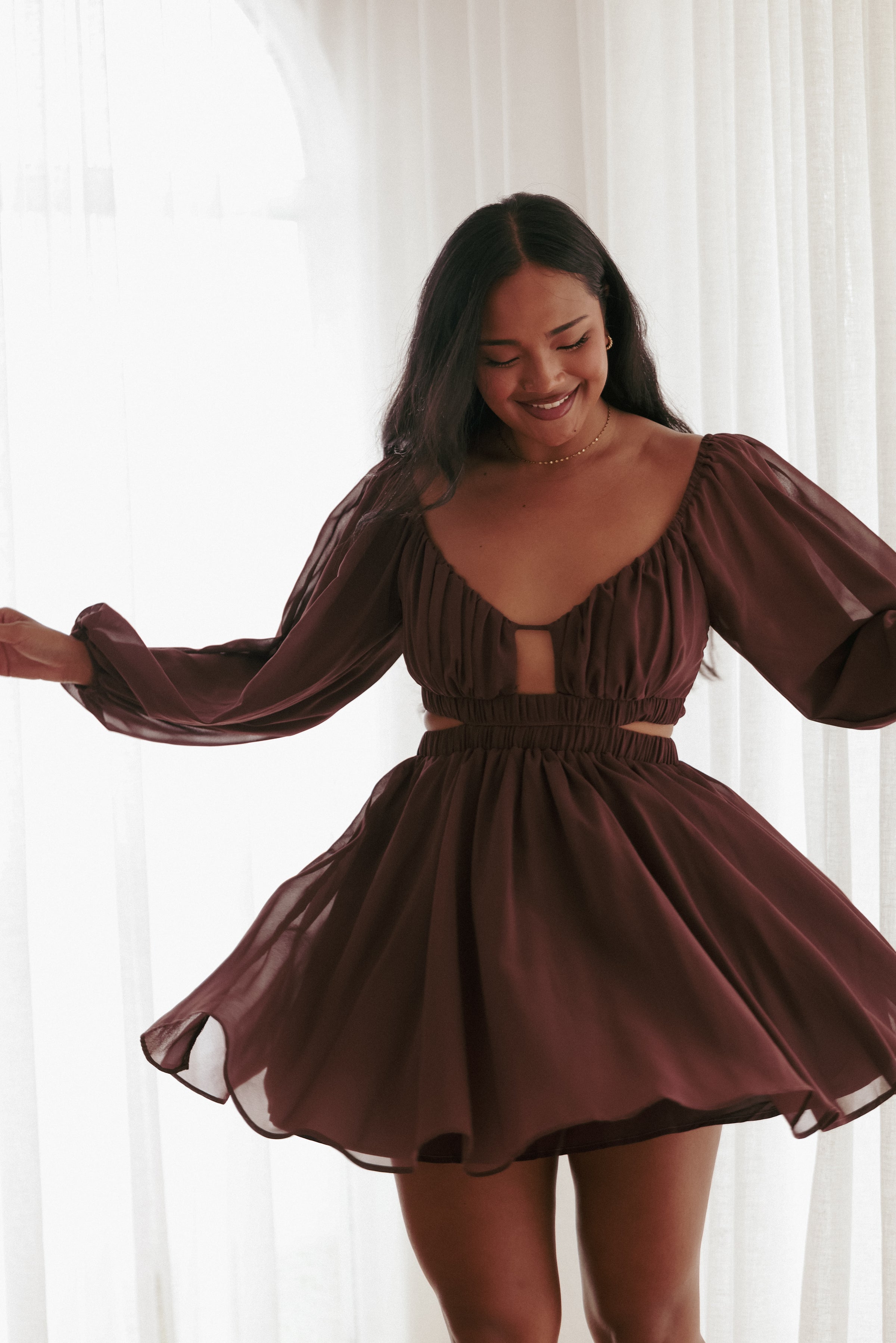 DRESSES Katniss Long Sleeve Mini Dress - Chocolate