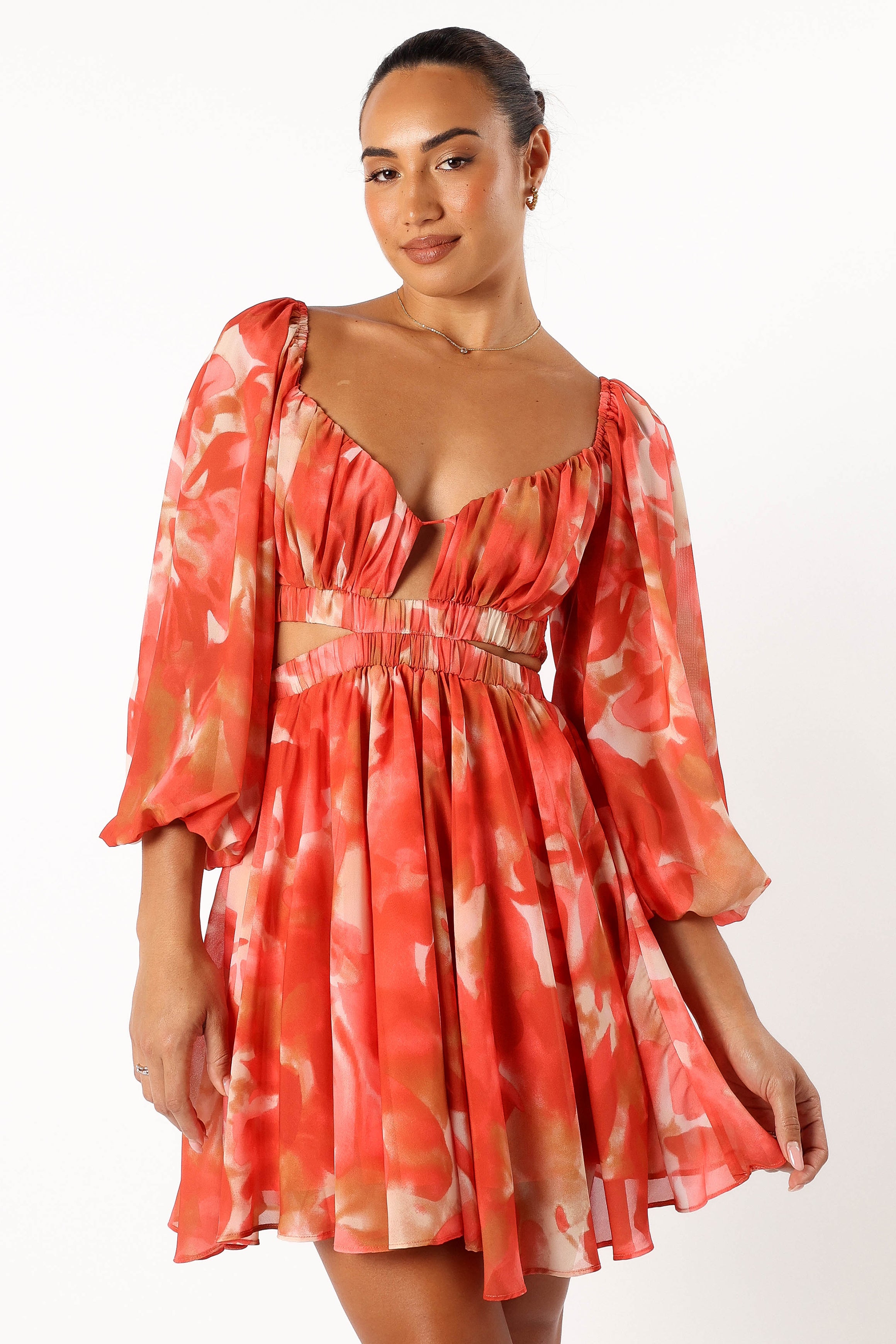 DRESSES @Katniss Longsleeve Mini Dress - Red Floral