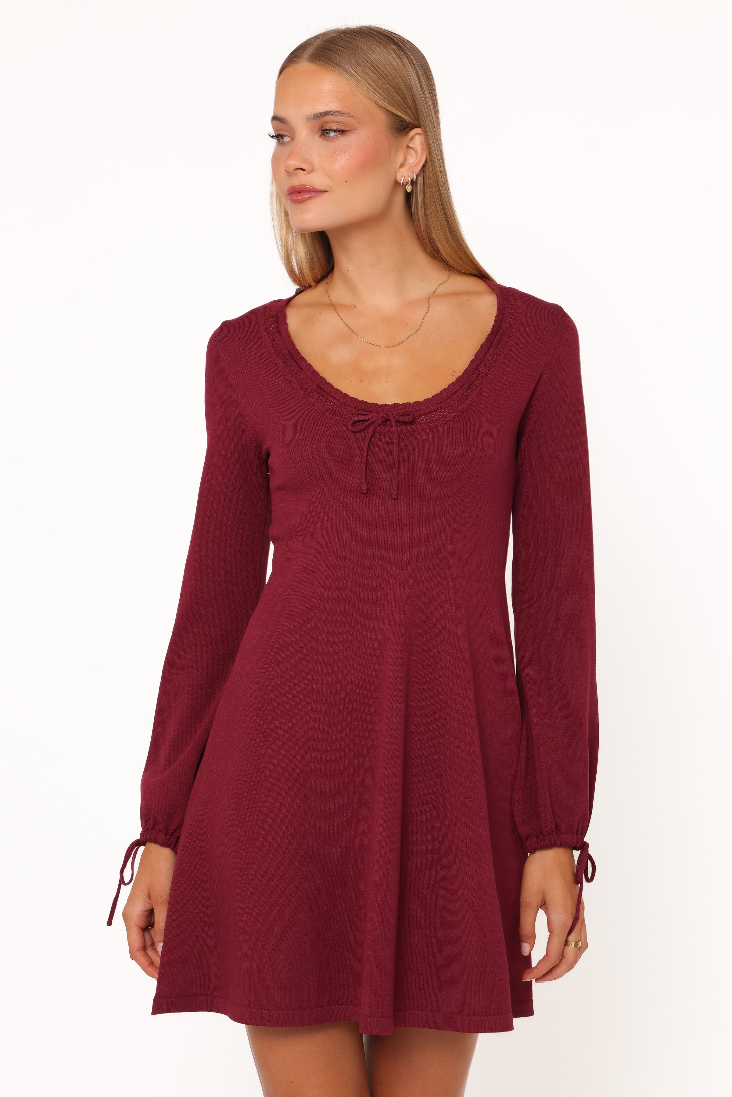 Kaylee Knit Long Sleeve Mini Dress - Burgundy | Petal & Pup