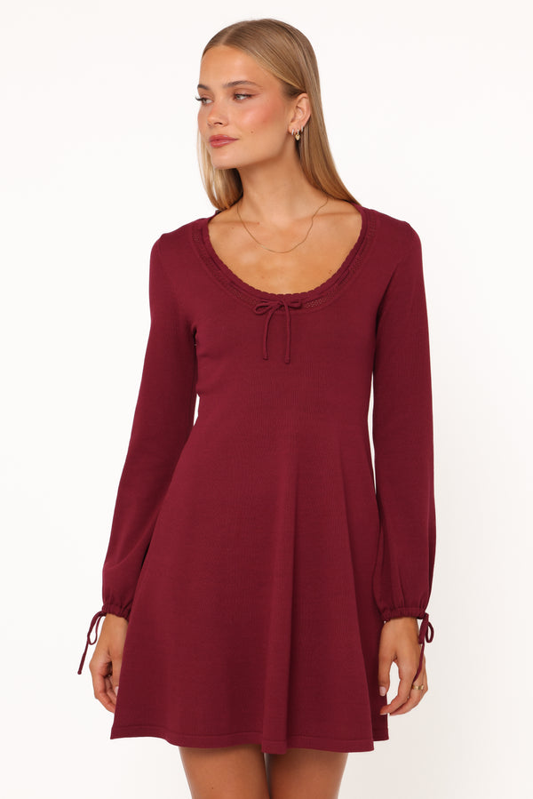 DRESSES Kaylee Knit Long Sleeve Mini Dress - Burgundy