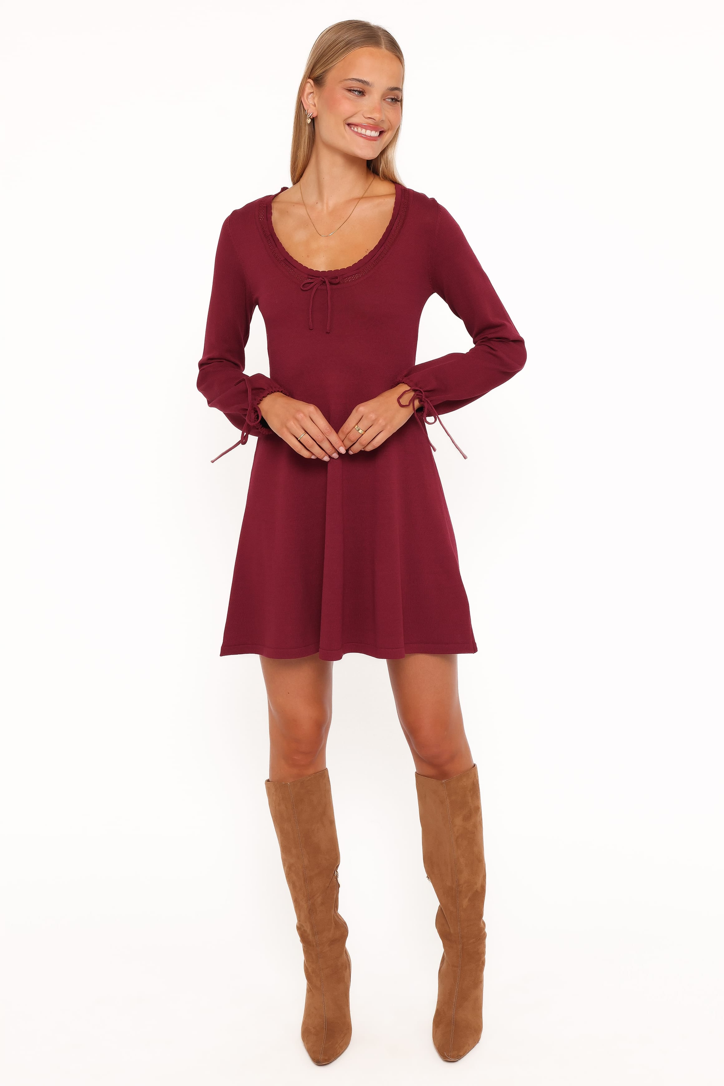 Kaylee Knit Long Sleeve Mini Dress - Burgundy | Petal & Pup Kaylee Knit Long Sleeve Mini Dress - Burgundy | Petal & Pup