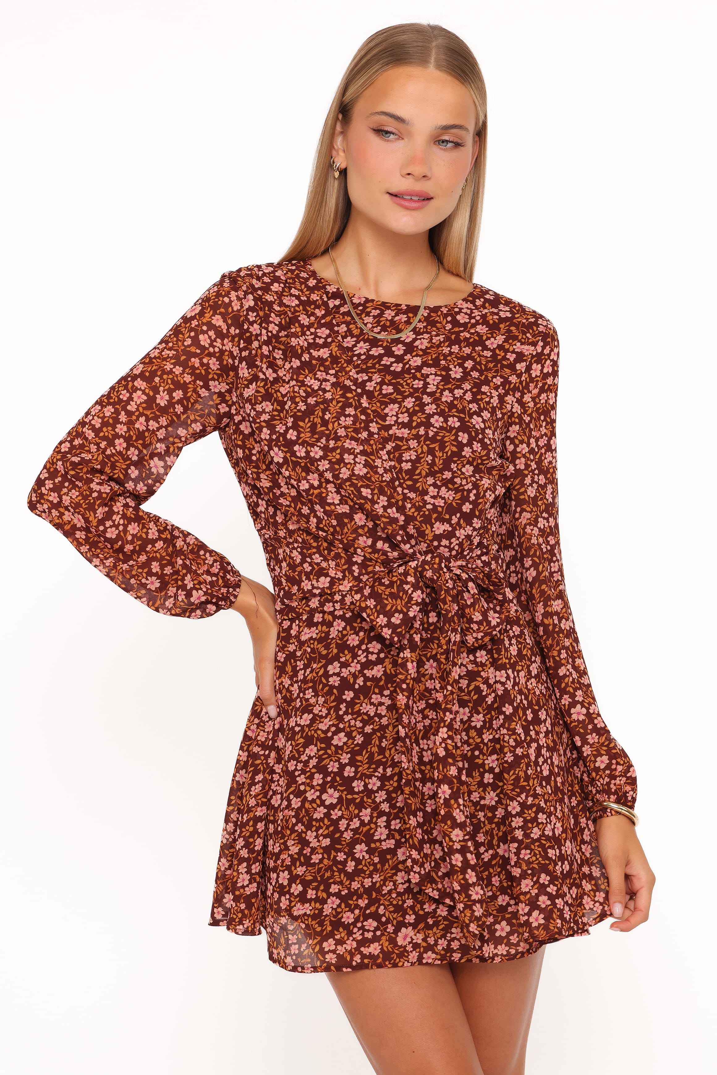 DRESSES Kaylie Mini Dress - Brown Ditsy Floral
