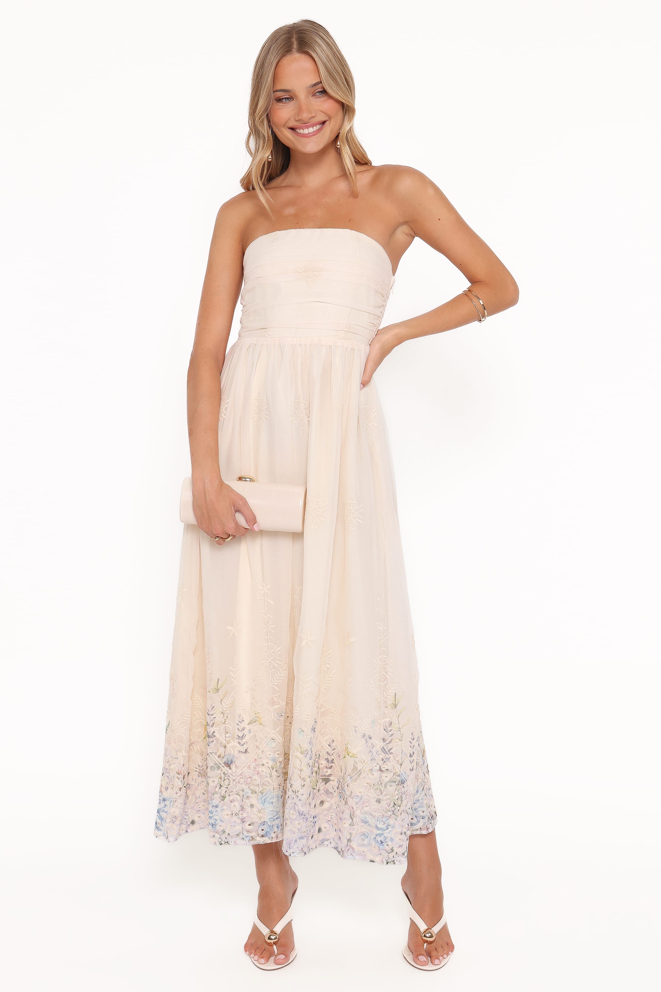 DRESSES Kayt Strapless Dress - Embroidered Floral