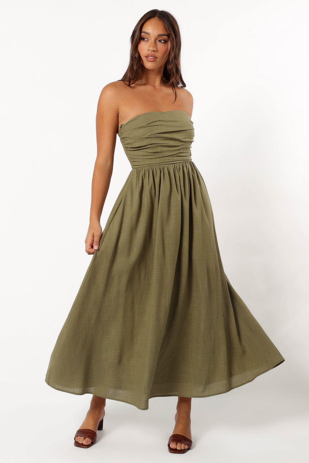 DRESSES @Kayt Strapless Dress - Olive Green (Hold for Cool Beginnings)