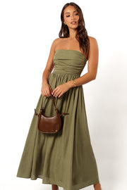 DRESSES @Kayt Strapless Dress - Olive Green (Hold for Cool Beginnings)