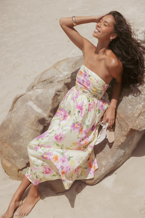 DRESSES Kayt Strapless Dress - Yellow Petunia