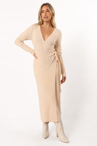 DRESSES @Kellan Wrap Midi Dress - Beige