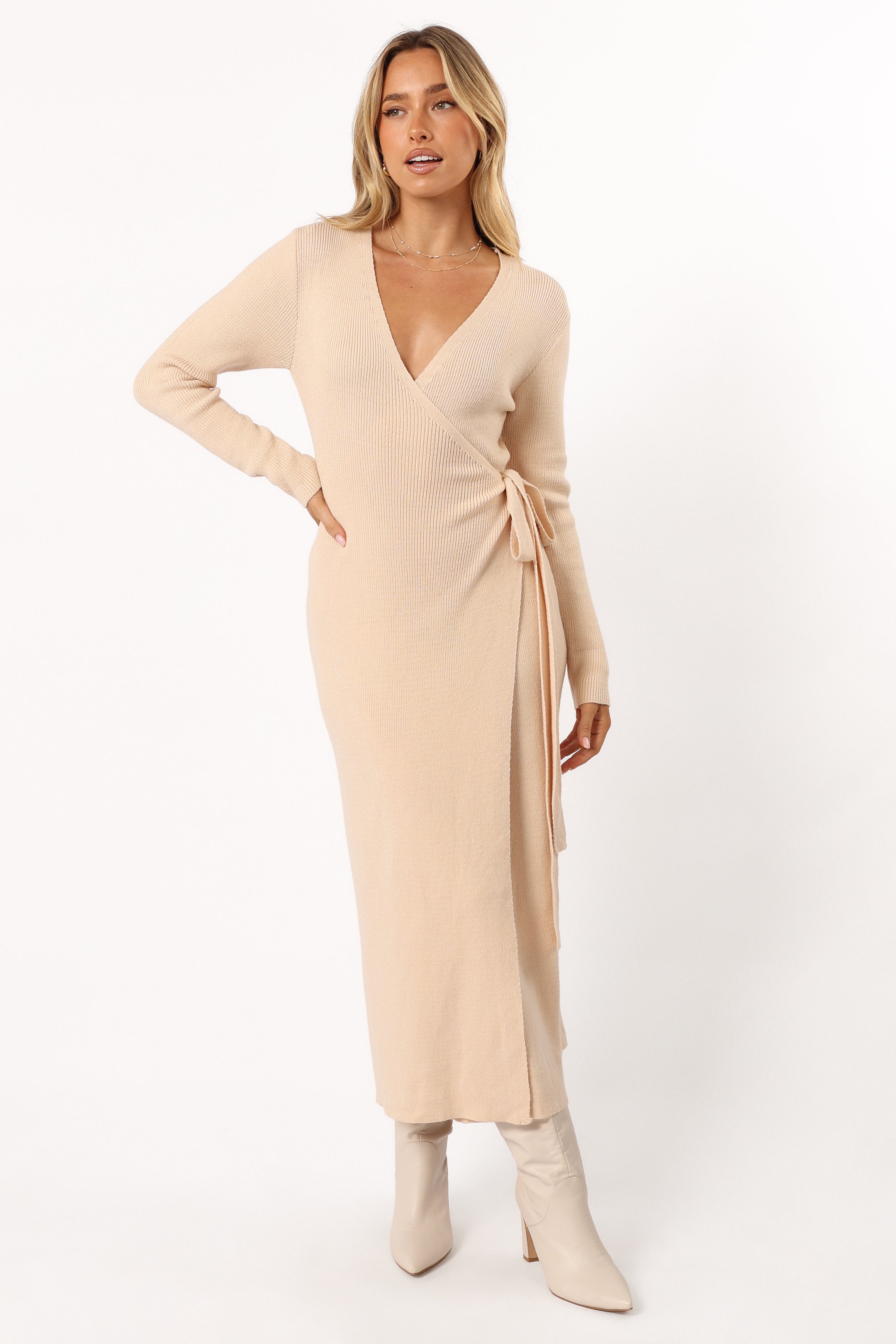 DRESSES @Kellan Wrap Midi Dress - Beige