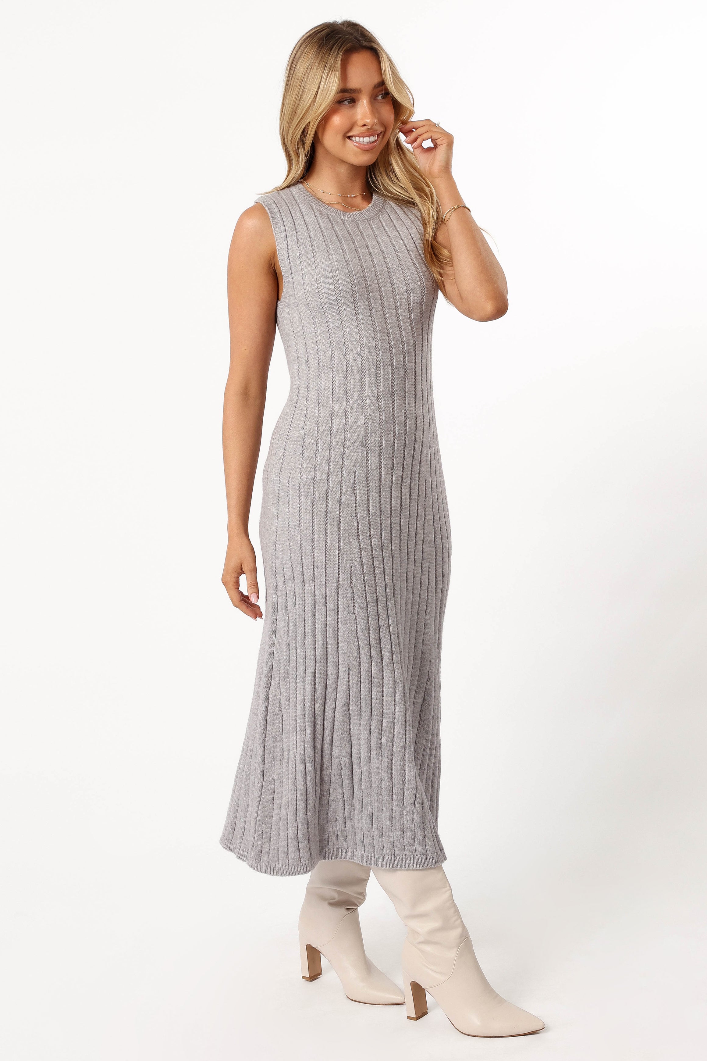 DRESSES @Kellie Knit Midi Dress - Grey