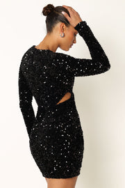 DRESSES @Kelly Long Sleeve Sequin Mini Dress - Black