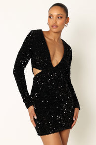DRESSES @Kelly Long Sleeve Sequin Mini Dress - Black