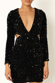 DRESSES @Kelly Long Sleeve Sequin Mini Dress - Black
