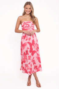 DRESSES Kenna Strapless Midi Dress - Butterfly Print