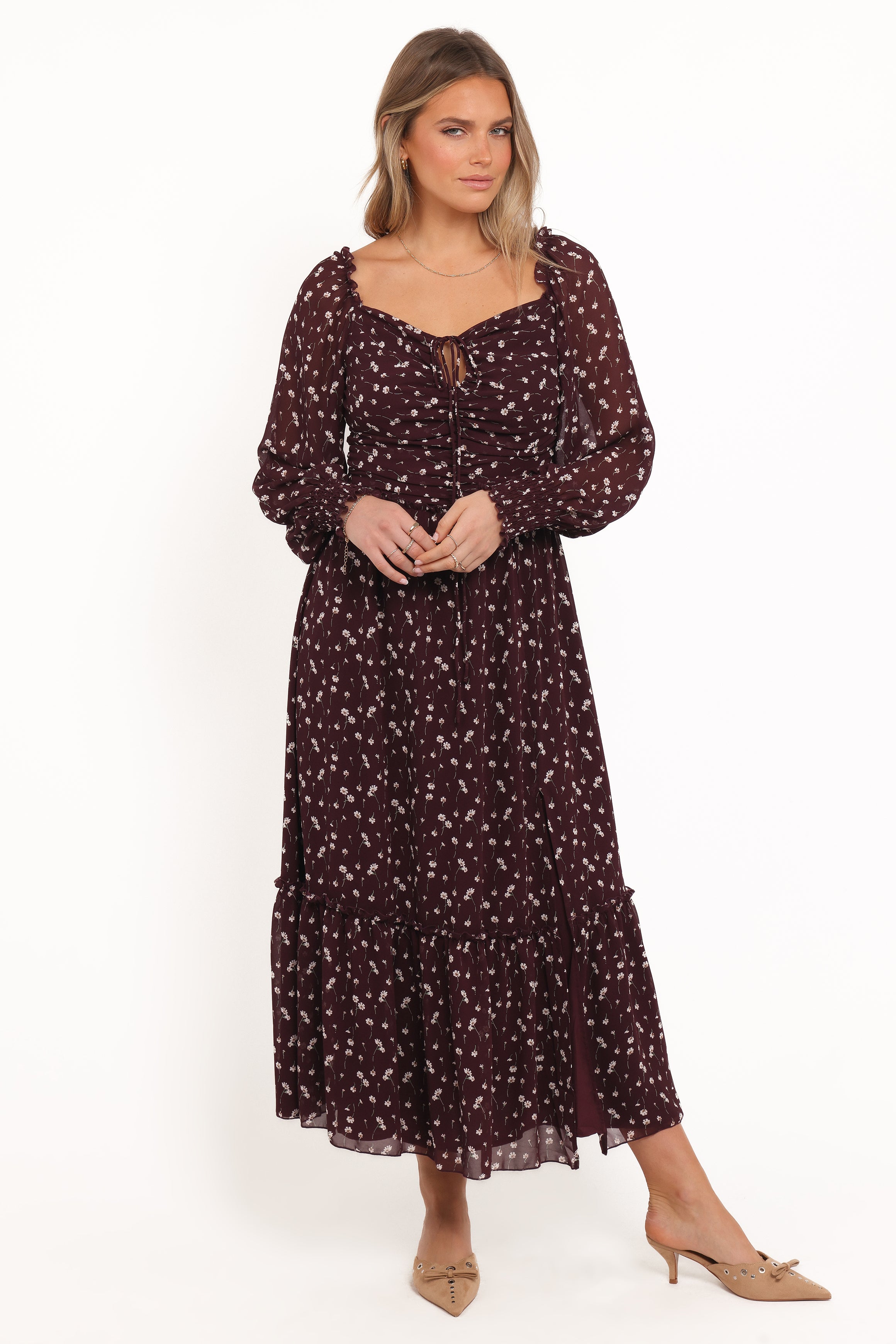 DRESSES Keziah Long Sleeve Maxi Dress - Burgundy Floral