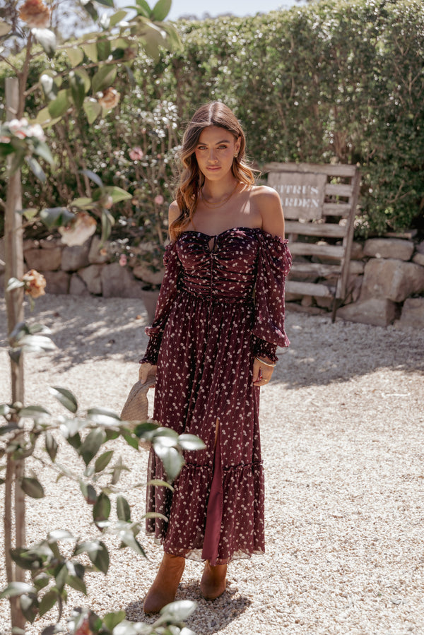 DRESSES Keziah Long Sleeve Maxi Dress - Burgundy Floral