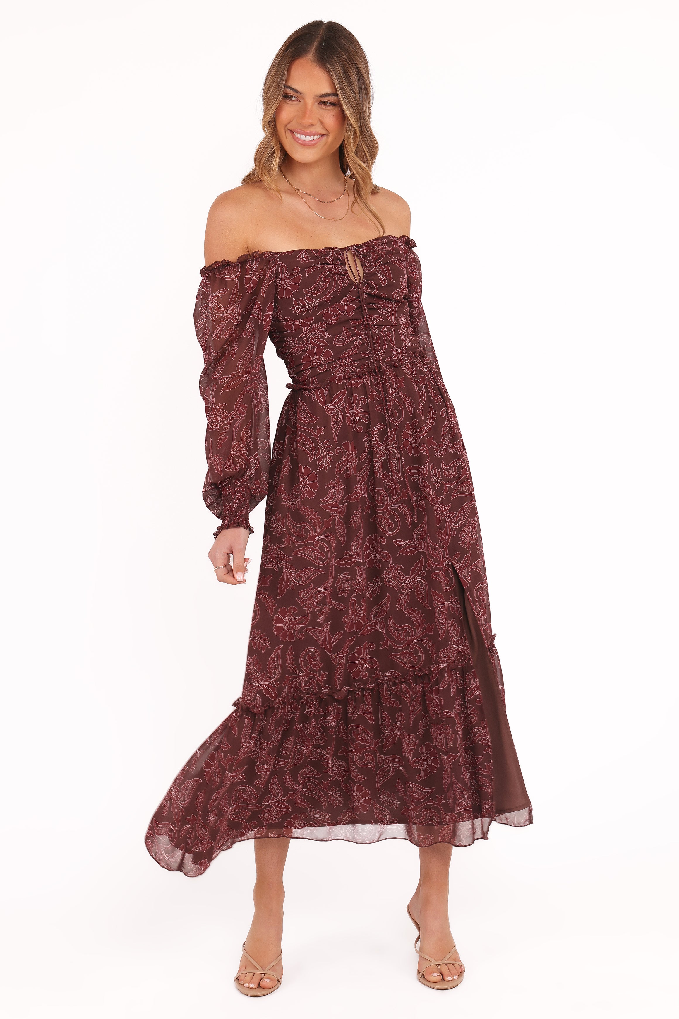 DRESSES Keziah Long Sleeve Maxi Dress - Burgundy Paisley