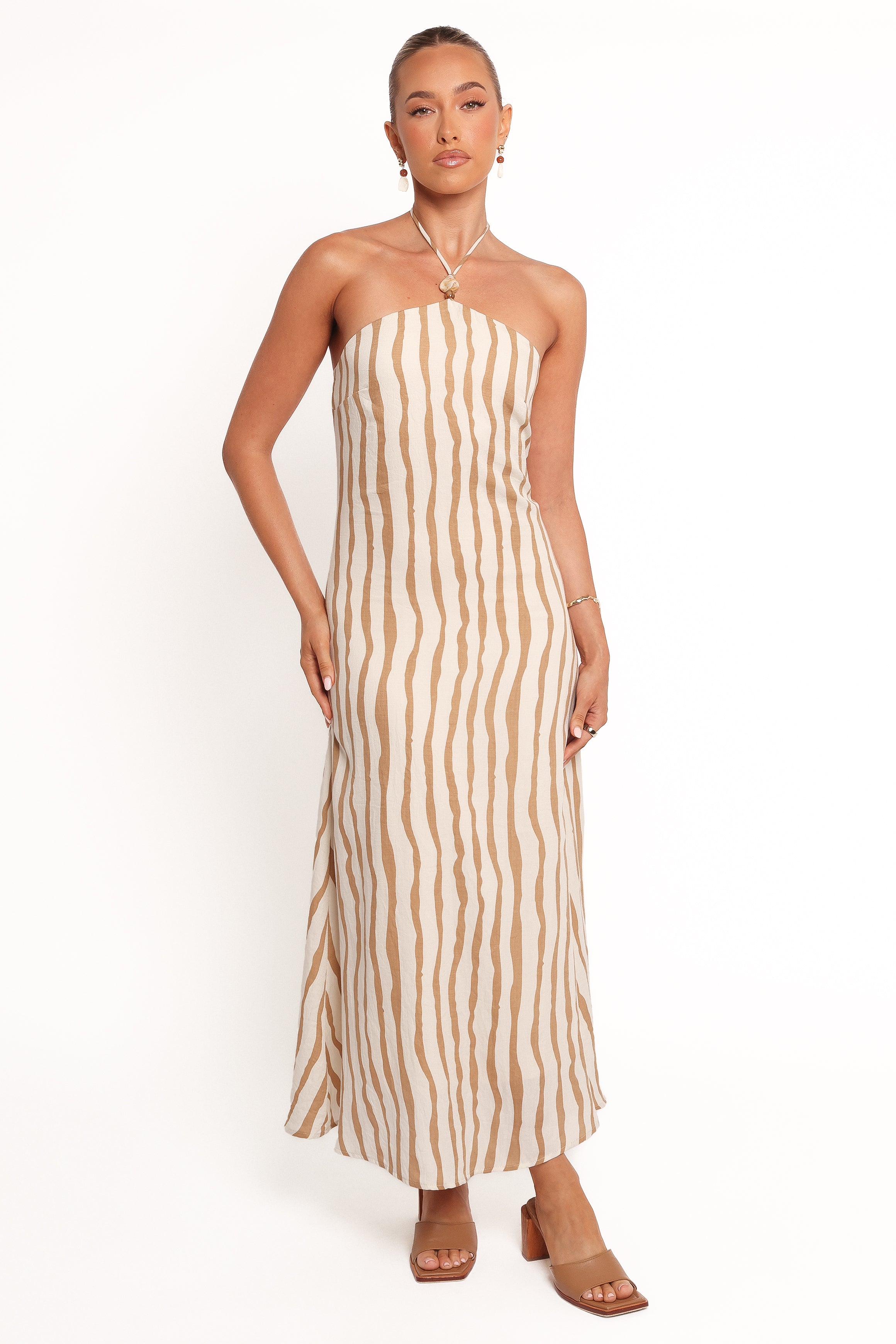 DRESSES Kim Halter Maxi Dress - Tan Stripe