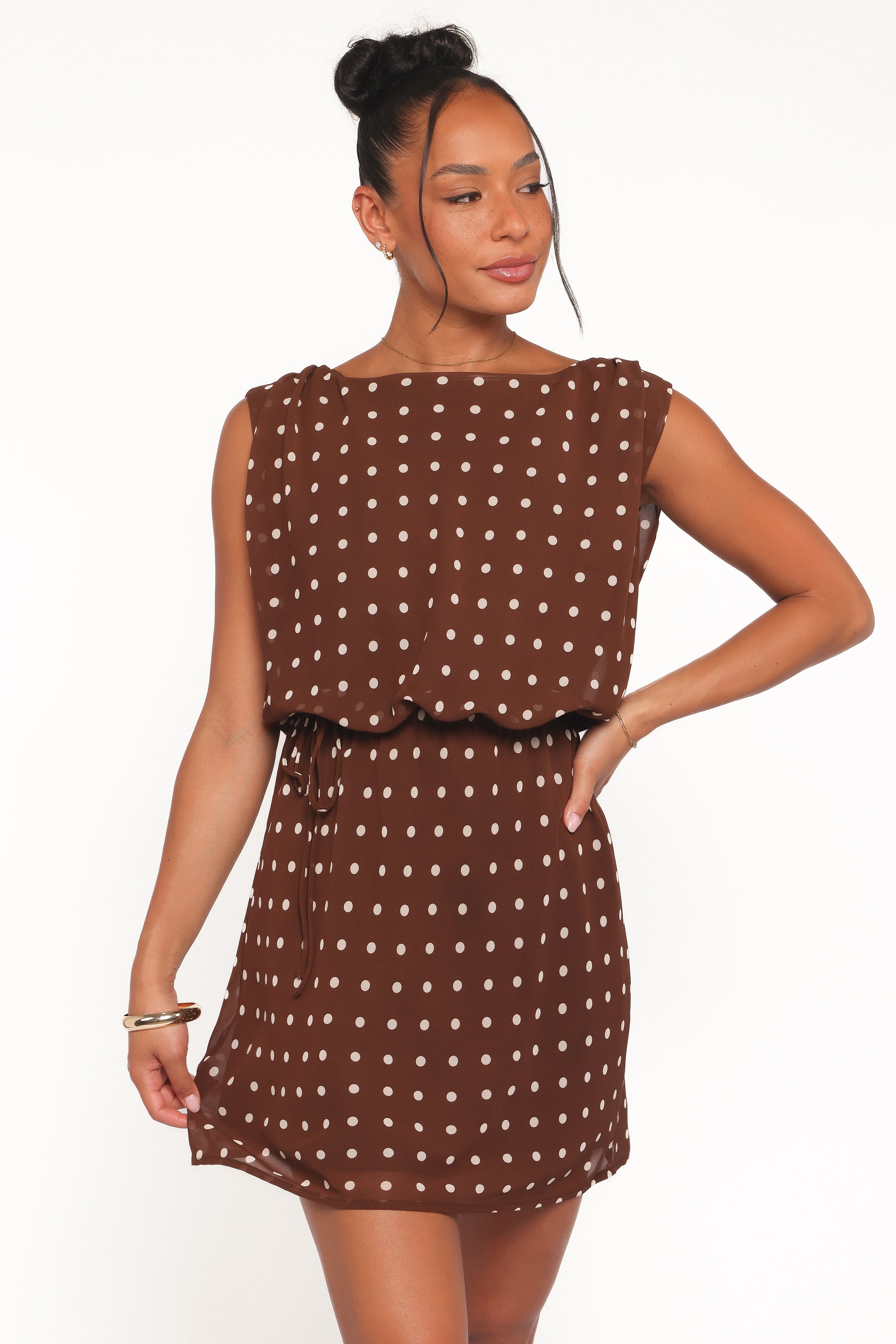 DRESSES Kimberly Mini Dress - Brown Polka Dot