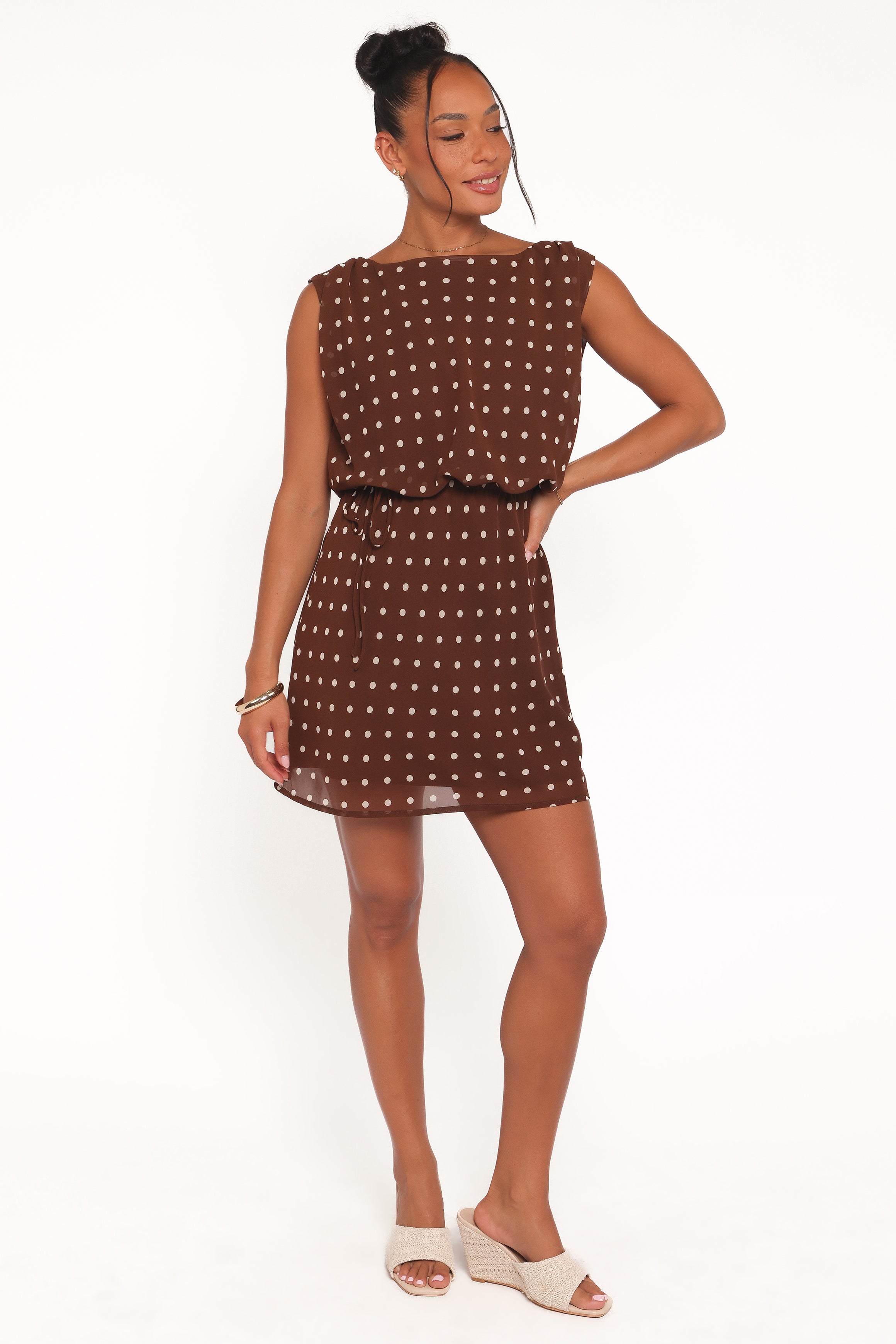 DRESSES Kimberly Mini Dress - Brown Polka Dot