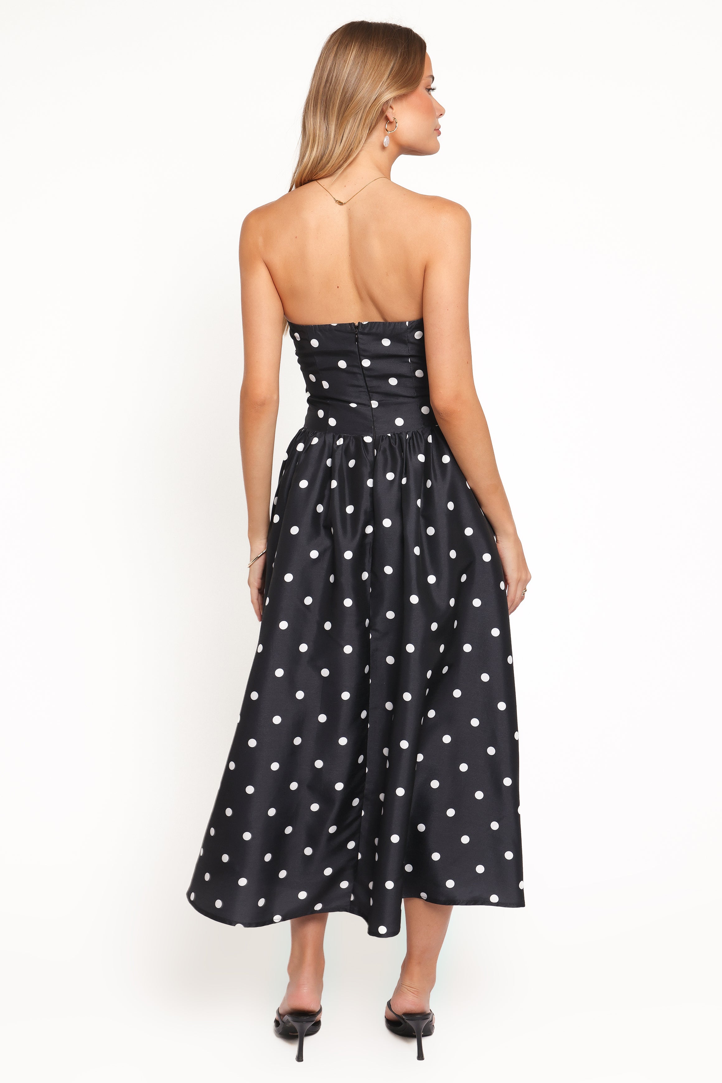 DRESSES Kimbra Strapless Midi Dress - Black Polka Dot