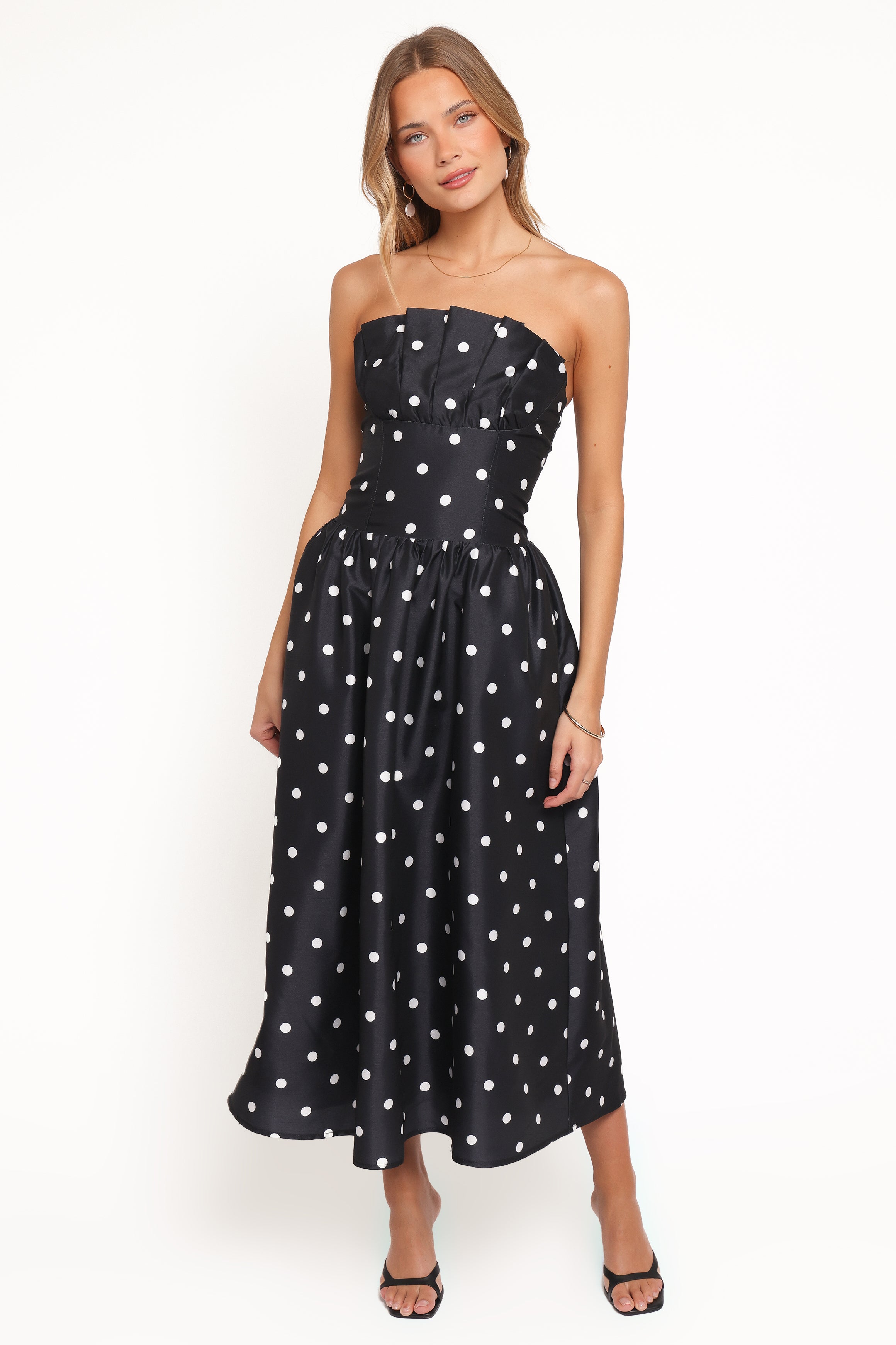 DRESSES Kimbra Strapless Midi Dress - Black Polka Dot