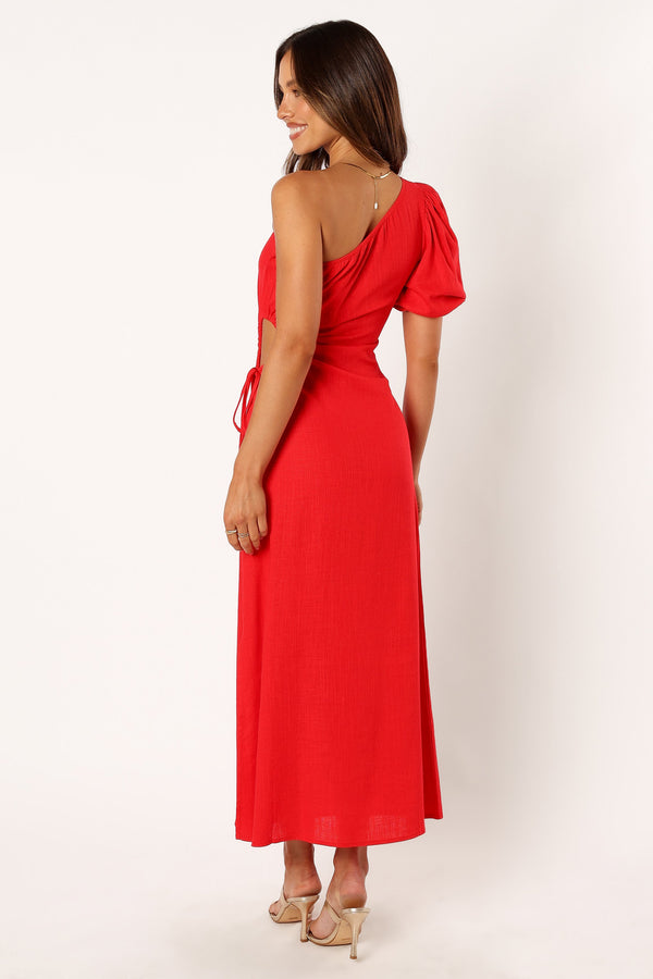 DRESSES @Kimmie One Shoulder Cut Out Midi Dress - Red