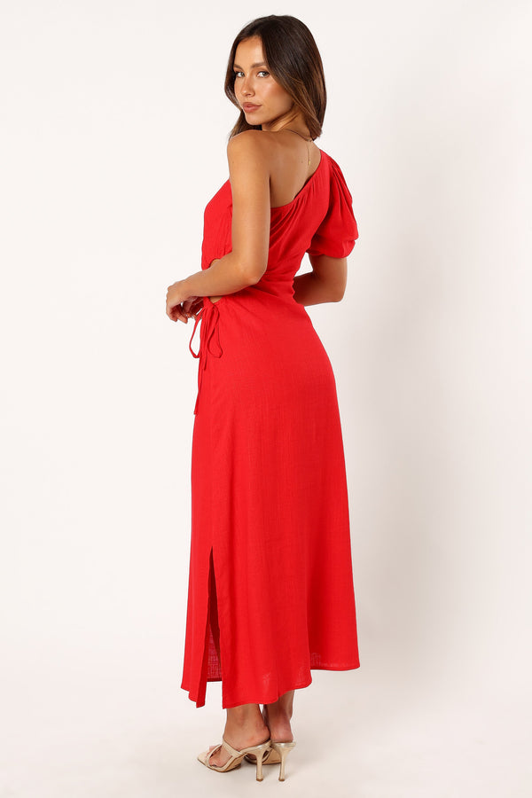 DRESSES @Kimmie One Shoulder Cut Out Midi Dress - Red