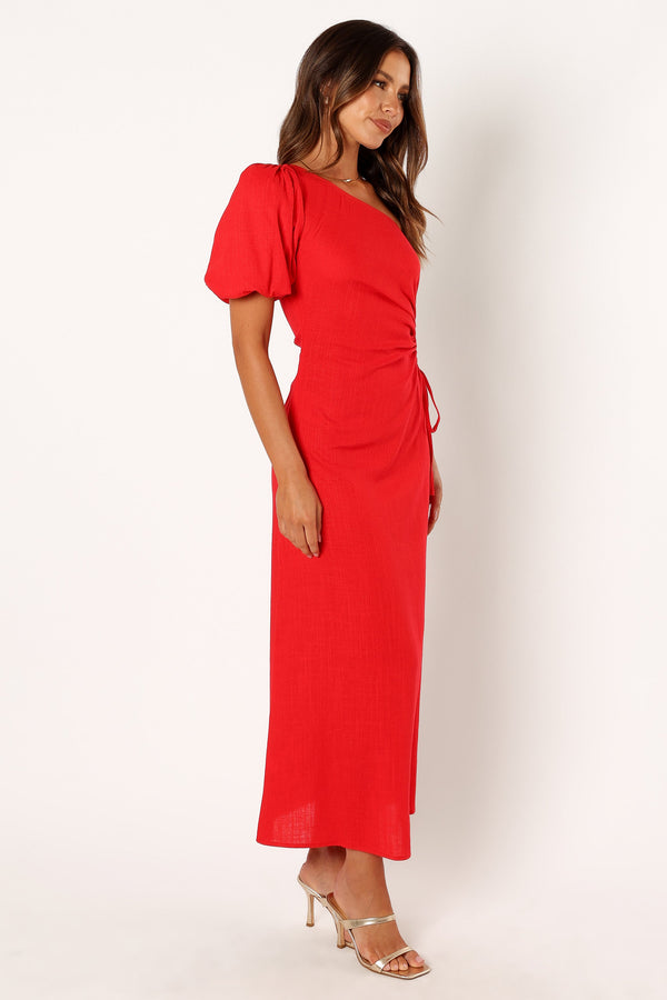 DRESSES @Kimmie One Shoulder Cut Out Midi Dress - Red