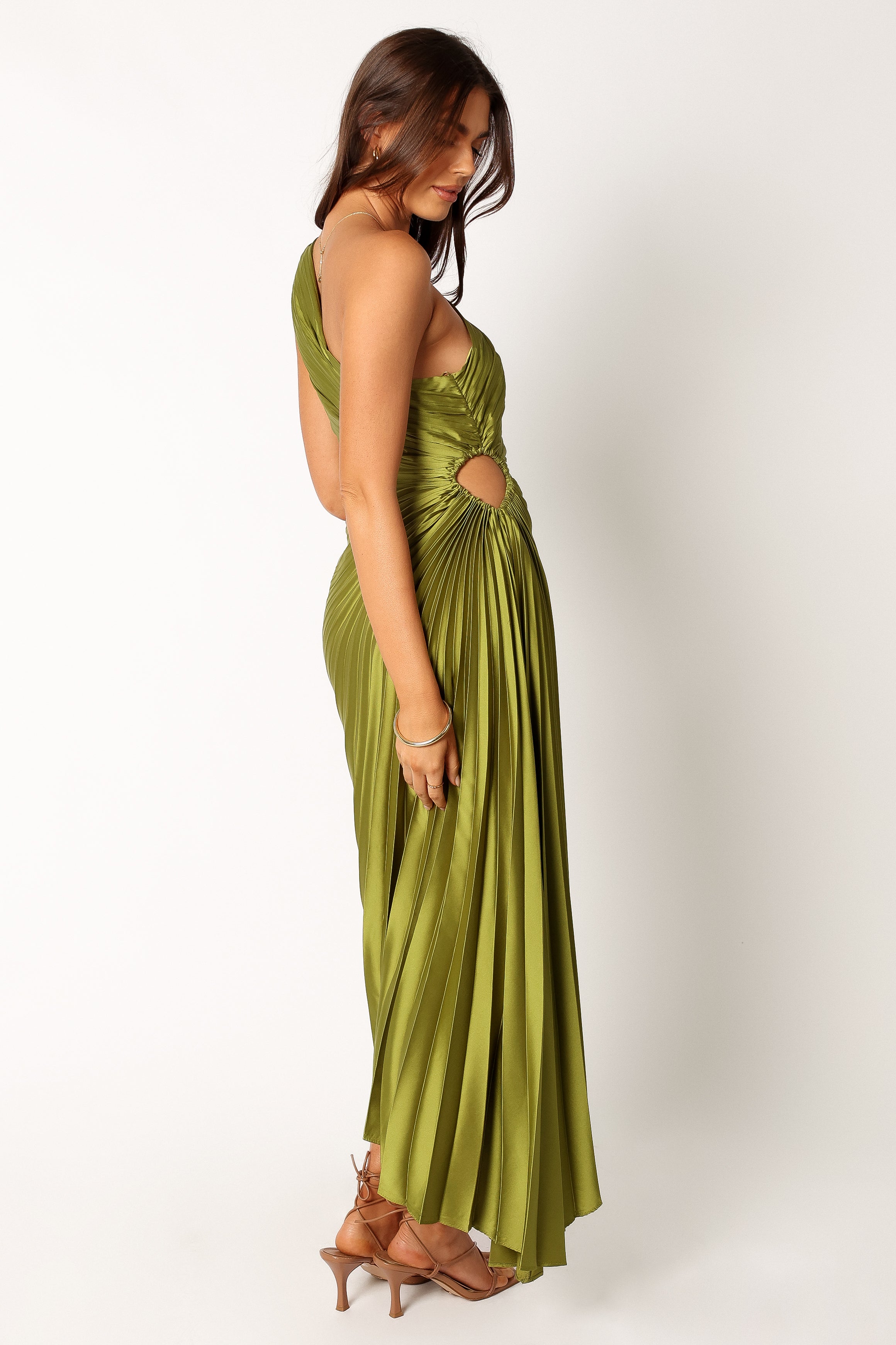 DRESSES @Kleo One Shoulder Maxi Dress - Olive Green