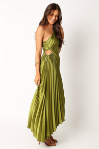 DRESSES @Kleo One Shoulder Maxi Dress - Olive Green