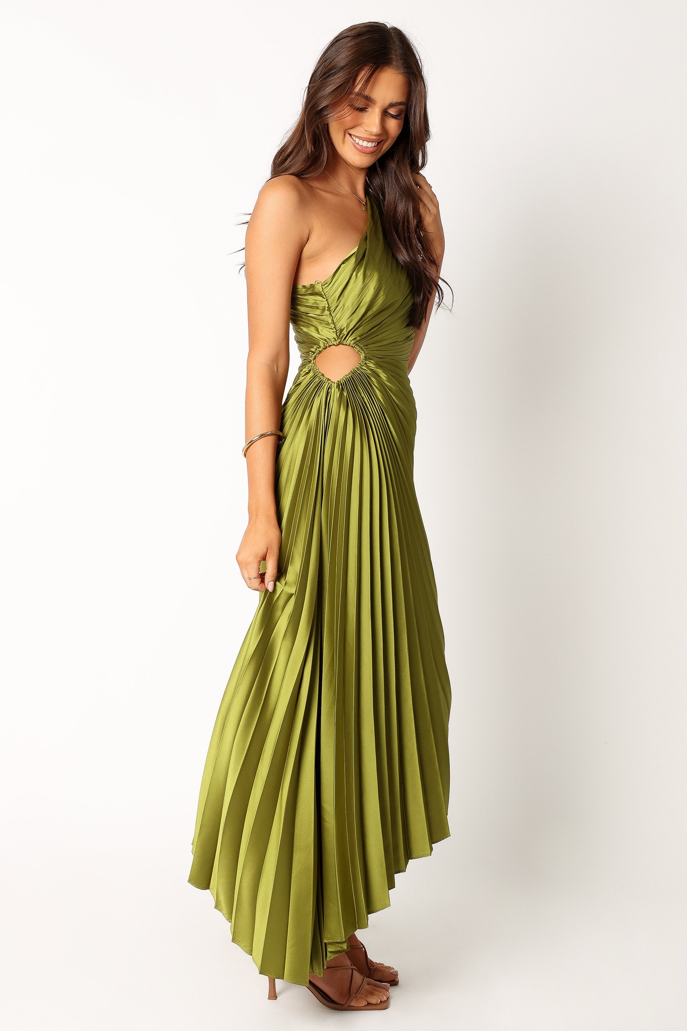 DRESSES @Kleo One Shoulder Maxi Dress - Olive Green