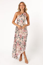 DRESSES @Kleo One Shoulder Midi Dress - Pink Floral (Hold for Modern Romance)