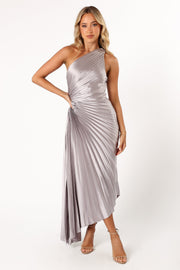 DRESSES @Kleo One Shoulder Midi Dress - Silver (Hold for Modern Romance)
