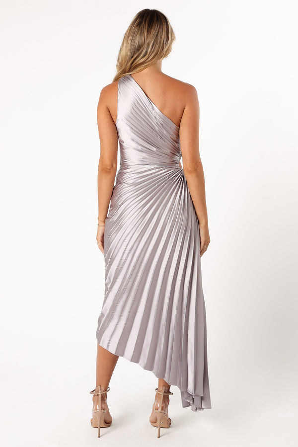 DRESSES @Kleo One Shoulder Midi Dress - Silver (Hold for Modern Romance)