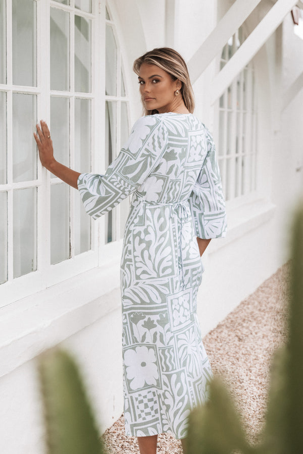DRESSES Kolby Long Sleeve Midi Dress - Sage Print