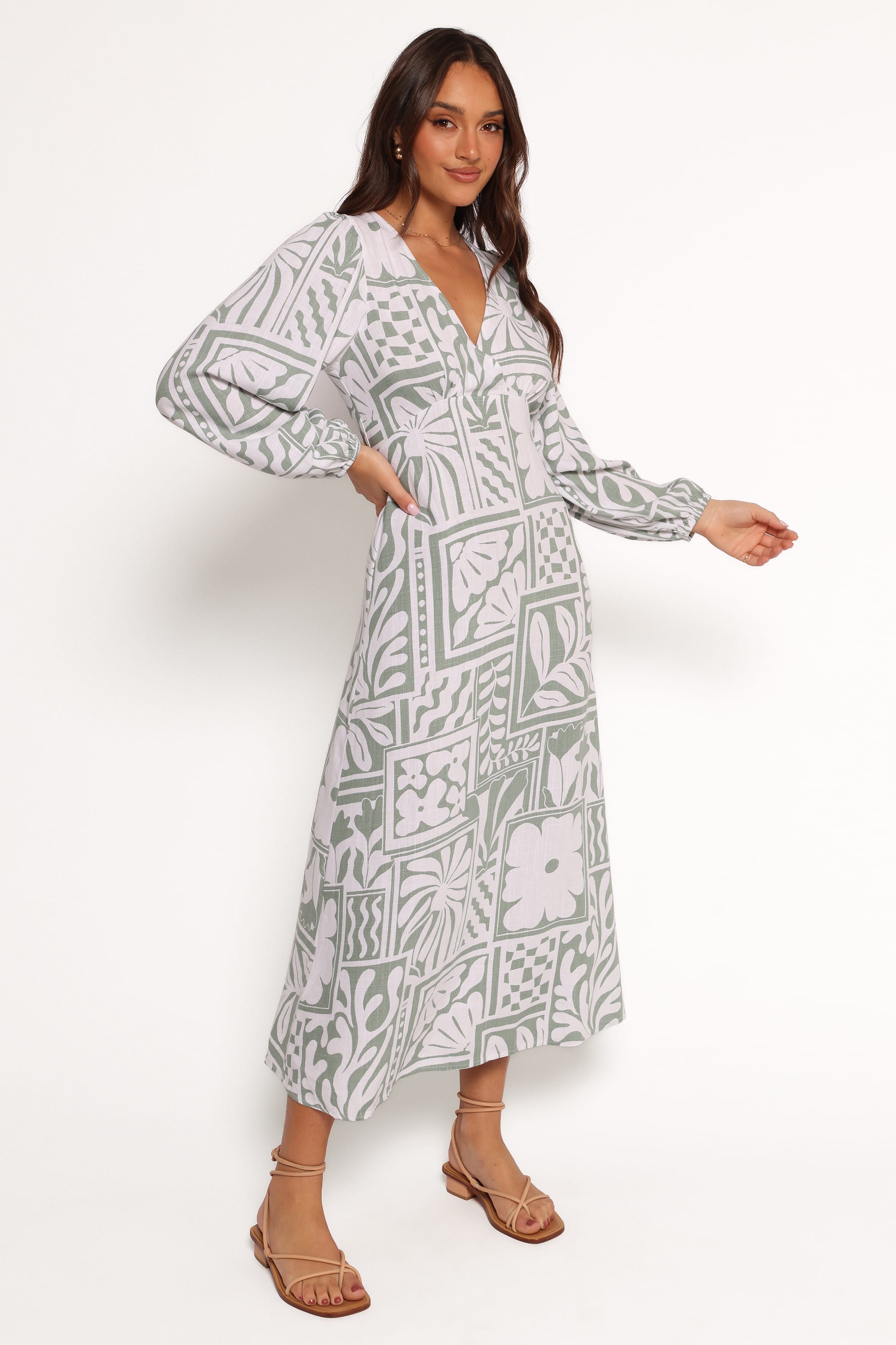 DRESSES Kolby Long Sleeve Midi Dress - Sage Print